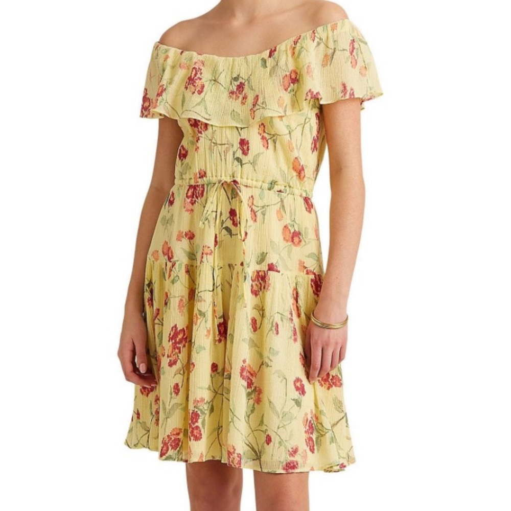 LAUREN RALPH LAUREN FLORAL CRINKLED COTTON DRESS, NWT 14
